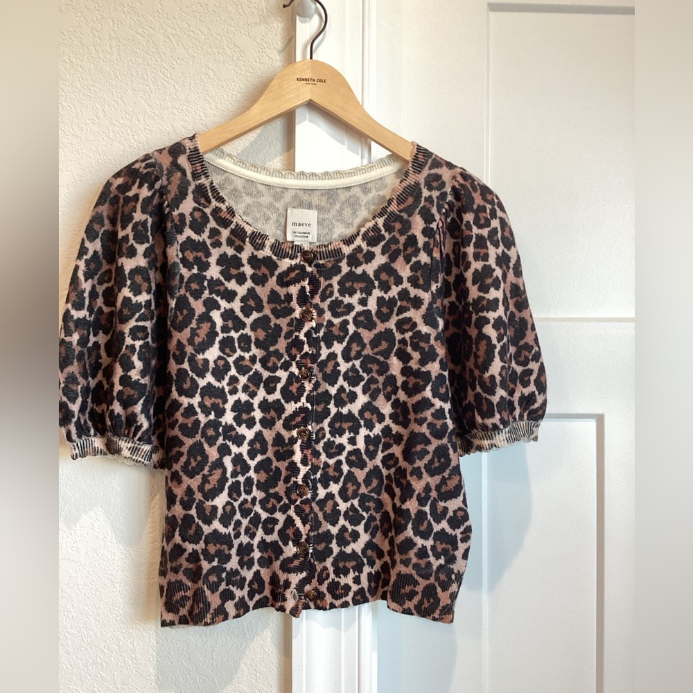 🐆Anthroplogie CASHMERE Puff-Sleeve Cardigan Sweater Maeve NEW Medium - Picture 4 of 15
